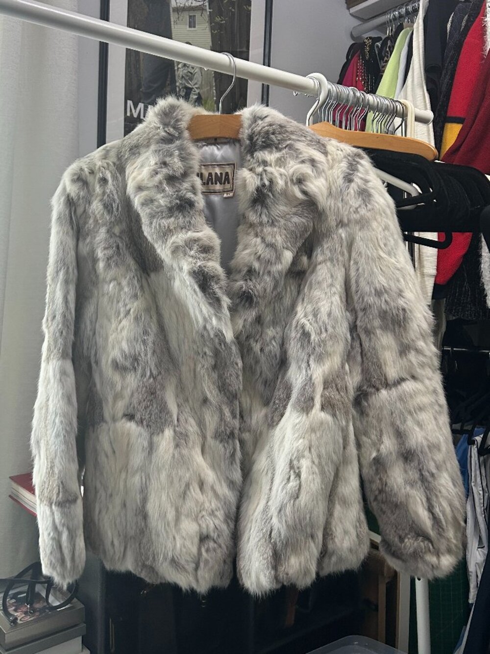 Vintage Real Fur Coat | Size S | Grey White